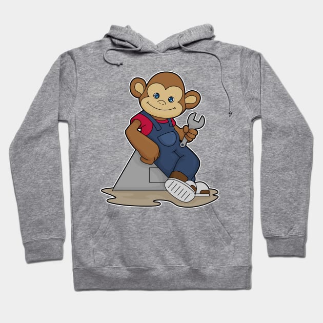 Monkey as Mechanic with Wrench Hoodie by Markus Schnabel